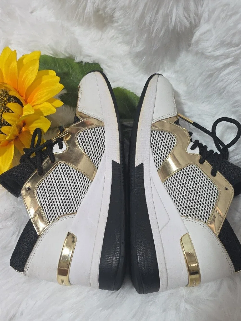 Michael Kors Black, Gold & White Lace-Up Mesh Sneakers